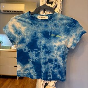 Talentless Short Sleeve Blue and White Tie-Dye Cropped Tee